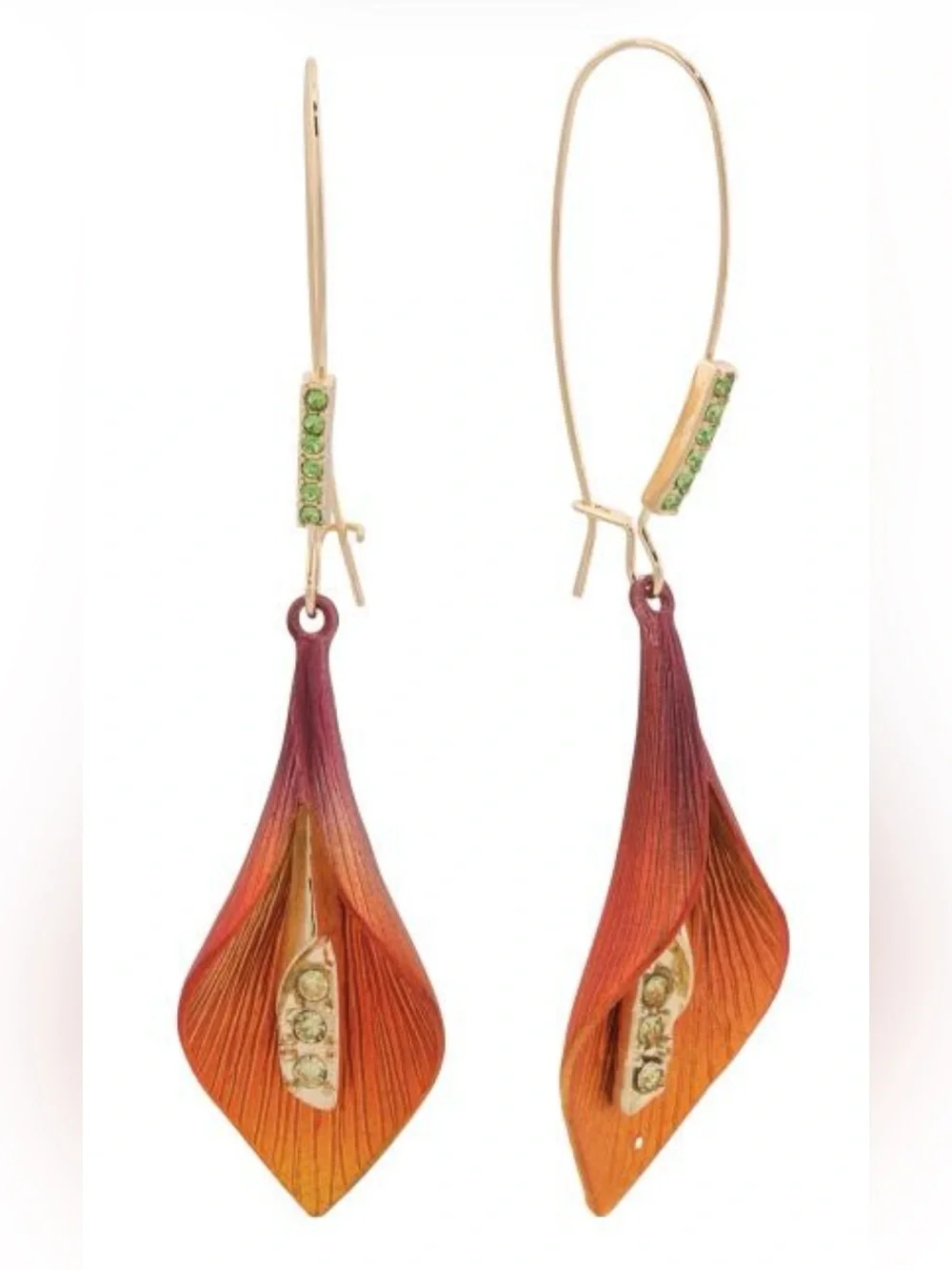 BETSEY JOHNSON Elegant Orange Ombré Calla Lily Feminine Delicate Earrings NWT